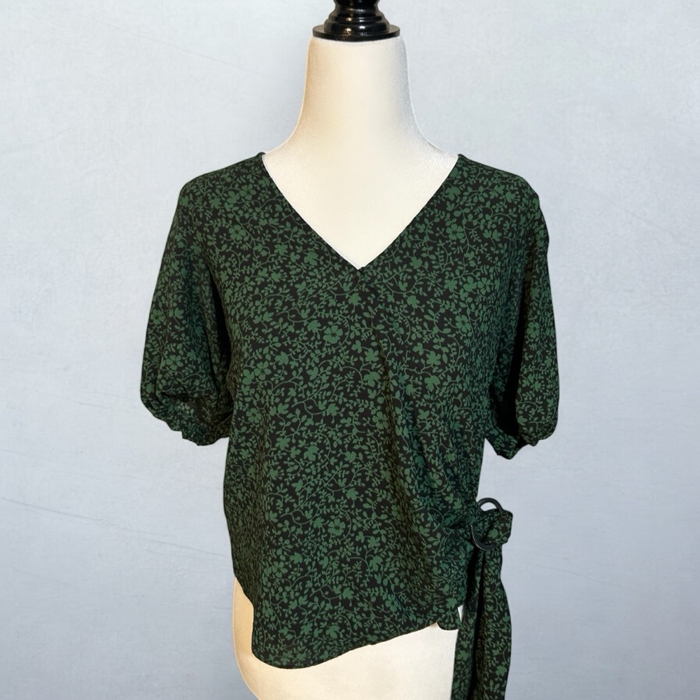 Michael Kors Floral Faux-Wrap Top - XS, Moss Green, GUC